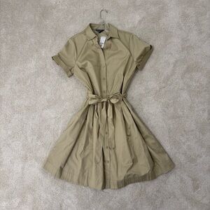 NWT Brooks Brothers Size12 A-frame Button-Front Tie-Waist Shirt Dress in Khaki